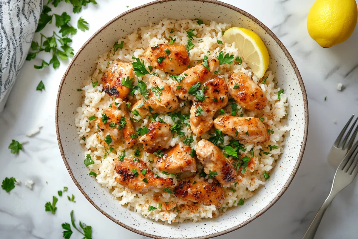 Chicken Scampi with Garlic Parmesan Rice